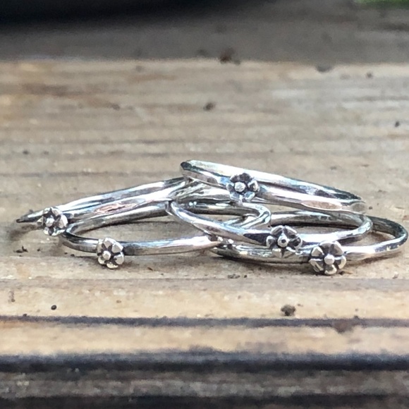 Silver, Flower, Stacking Ring - Picture 6 of 11